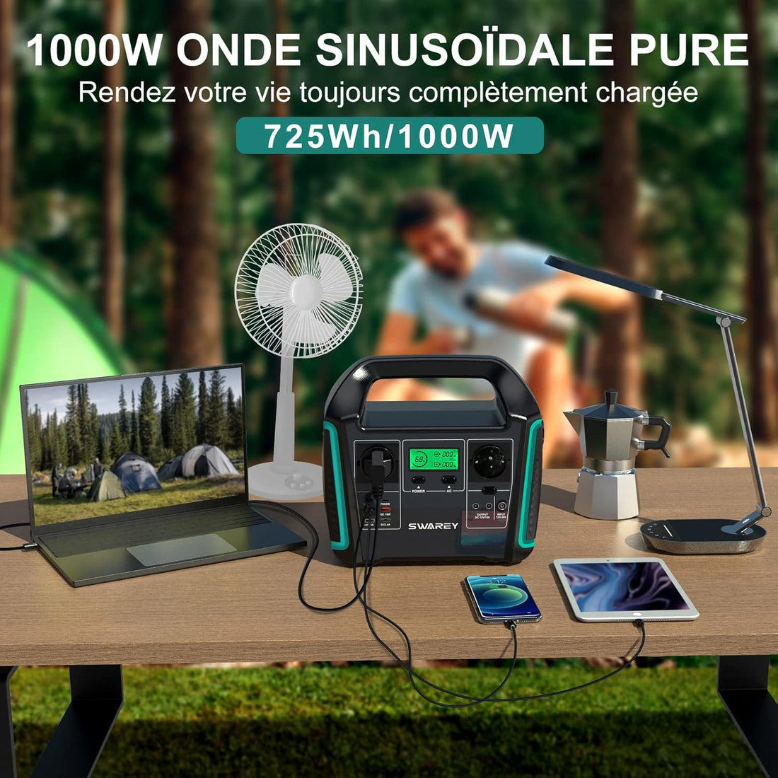 Générateur Electrique Portable 1000W Batterie Externe 220V Super Silencieux Sortir AC/USB/Type-C/QC 3.0