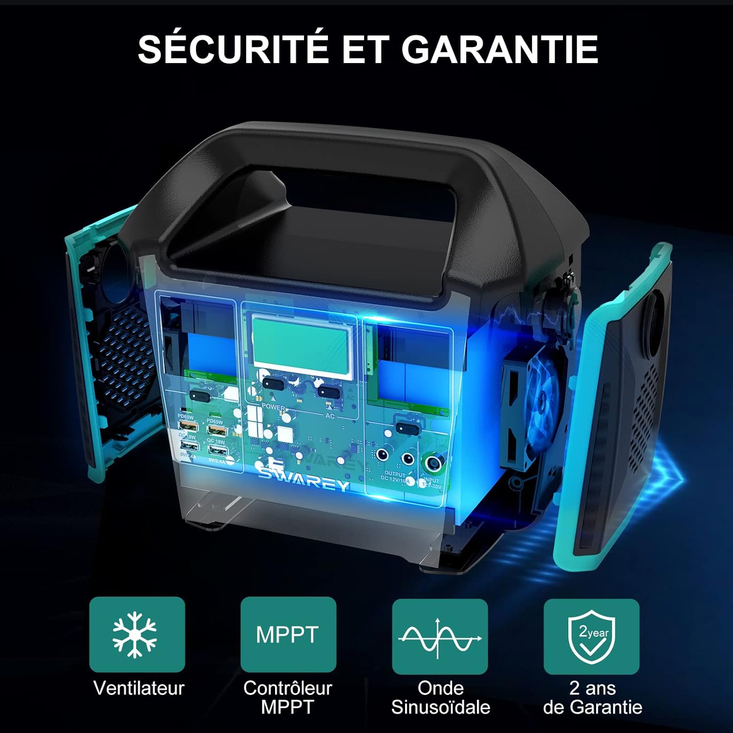 Générateur Electrique Portable 1000W Batterie Externe 220V Super Silencieux Sortir AC/USB/Type-C/QC 3.0