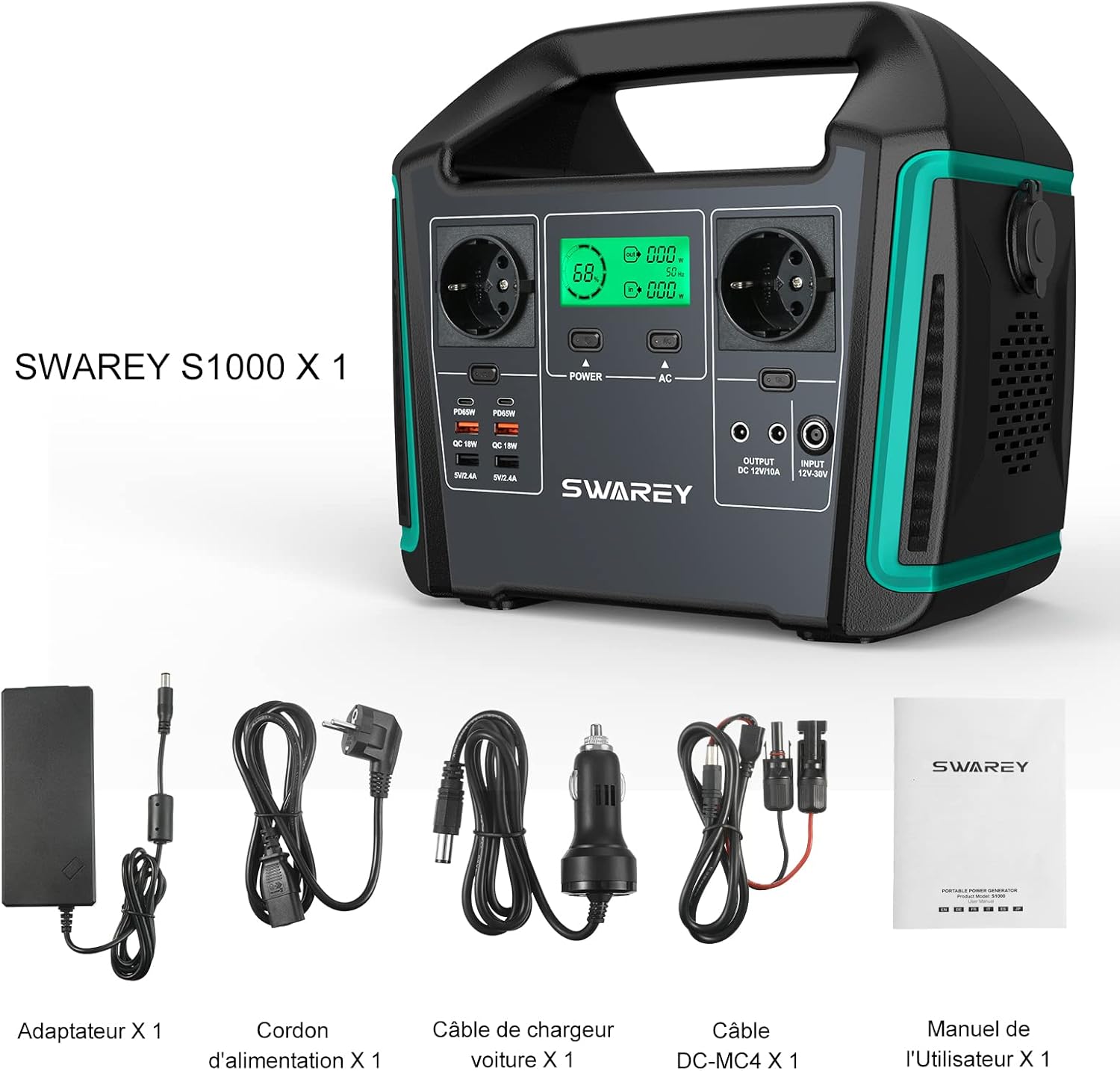 Générateur Electrique Portable 1000W Batterie Externe 220V Super Silencieux Sortir AC/USB/Type-C/QC 3.0