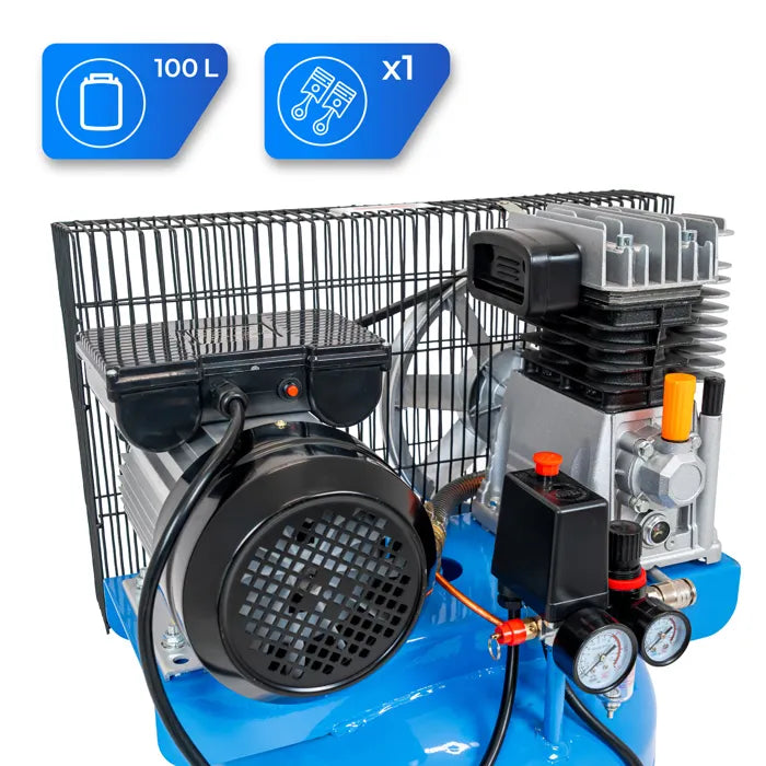 Compresseur à huile HEXWELT 100L 1800W – 8 BAR | 1 Cylindre en Fonte | Silencieux et Professionnel